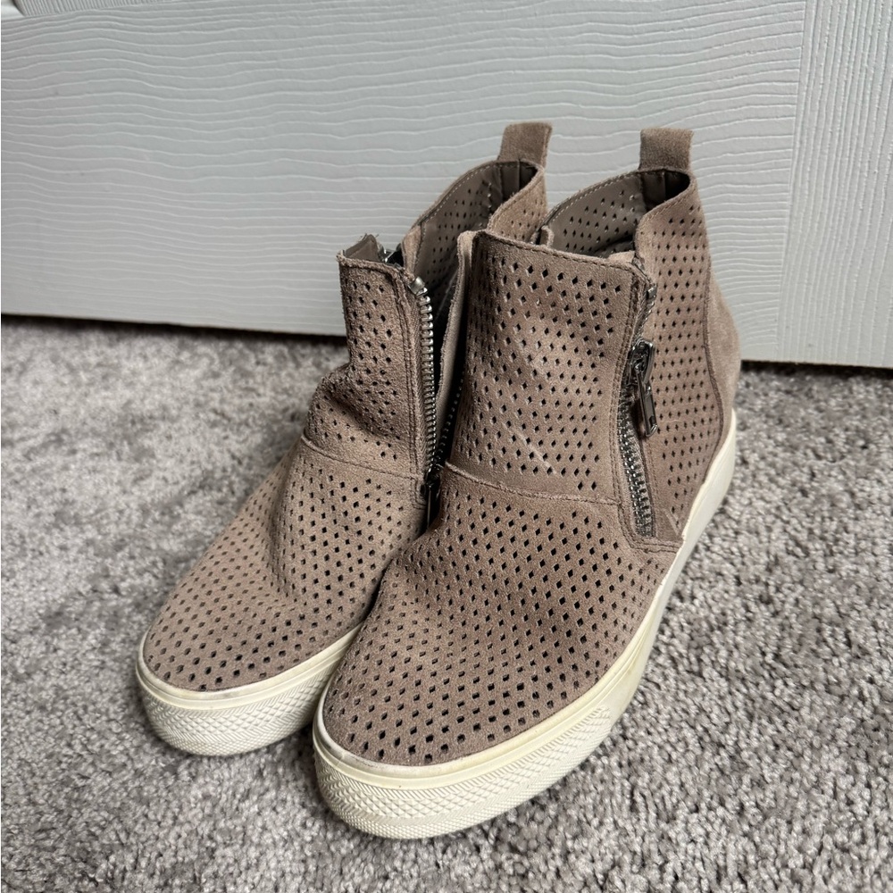 Steve Madden Tan Slip-On Sneakers with Perforated Design
